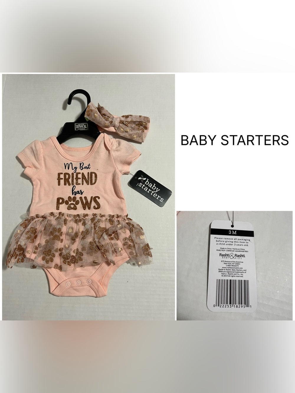 BABY STARTERS - 3M - NWT - 2PC - INFANT GIRLS TUTU ONESIE AND HEADBAND SET